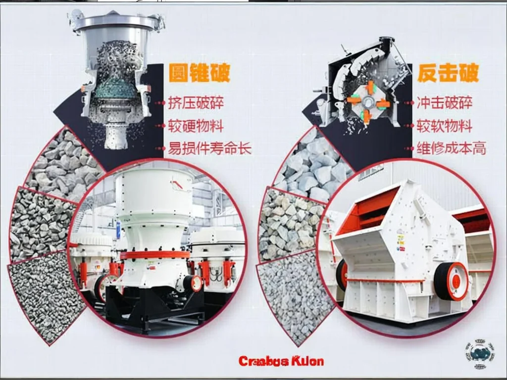 圆锥破反击破选型:同是二级破碎设备,圆锥式破碎机和反击式破碎机该如何选择? 1 圆锥破反击破选型